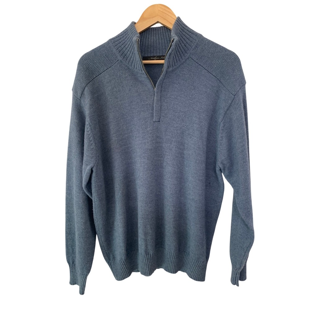Northern Isles Premium Mens Blue Wool Blend Quarter Zip Sweater L/G
